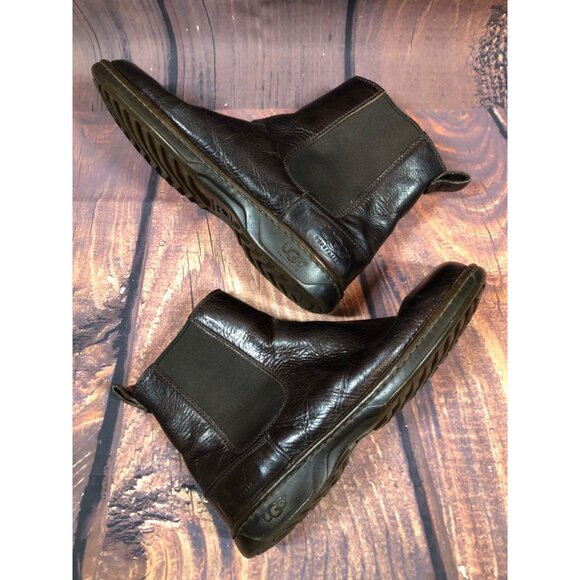 UGG Boots #3039 Brown Leather Slip On Ankle Boots Mens 11/44.5 (L8c) - Picture 5 of 10